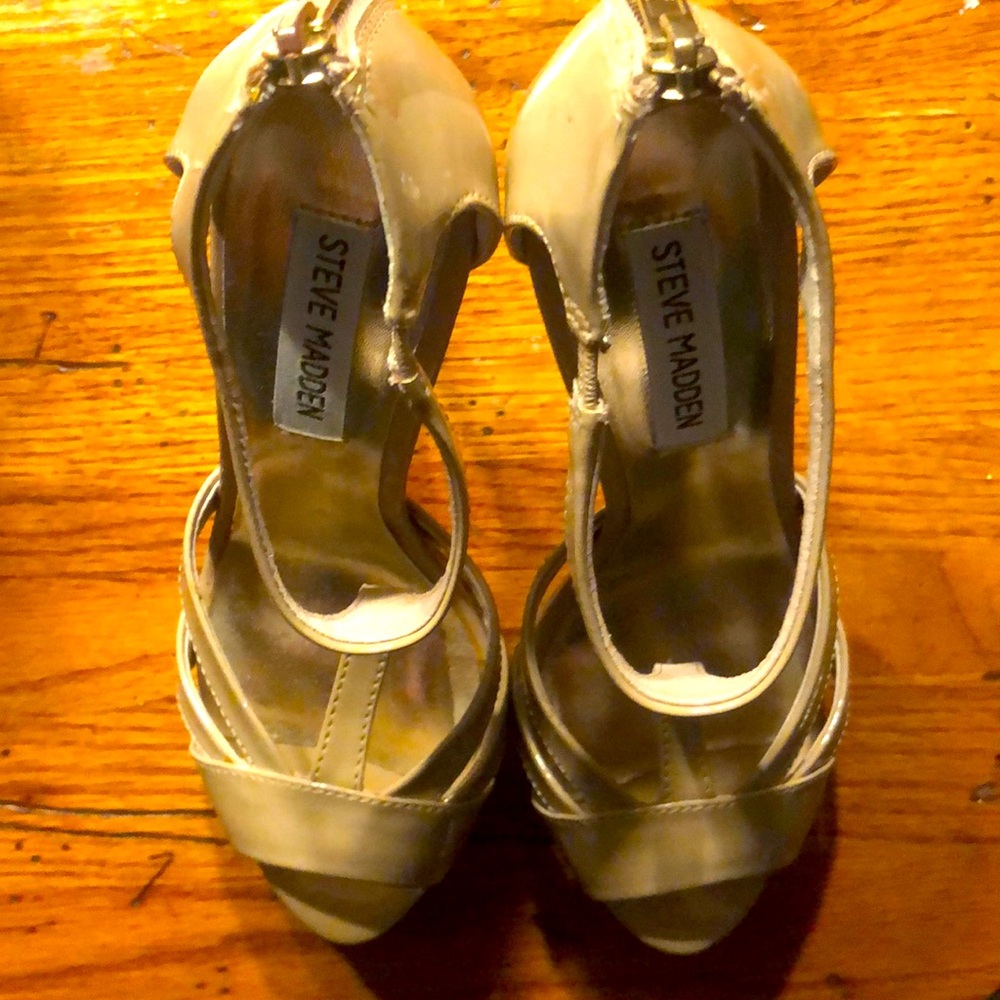Steve Madden Haylow Open Toe Tan Heels with Back Zipper